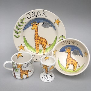 Spersonalizowany zestaw obiadowy dla dzieci: ręcznie malowana ceramika ceramiczna