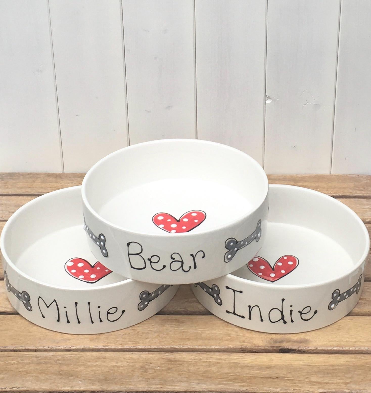 Personalised Ceramic Hand Painted Pet Bowl Hand-Painted Dog & Cat Feeder, Made in The Cotswolds