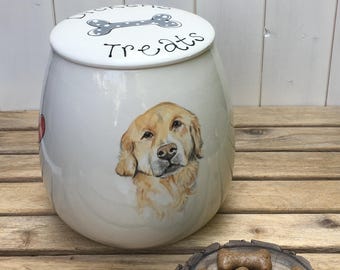 Personalized Ceramic Pet Treat Jar: Hand-Painted Dog & Cat Portrait