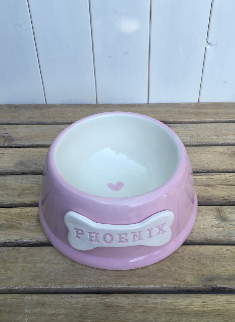Handmade Personalised Earthenware Pet Bowl: Angled Spaniel Bowl in Sorbet Pastel Colours image 7