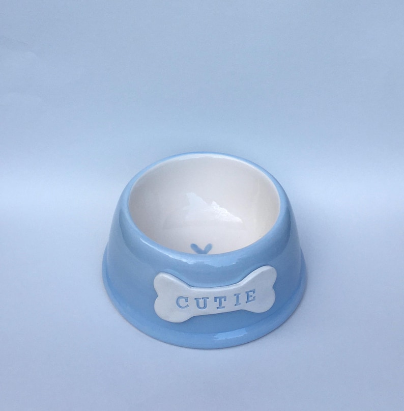 Handmade Personalised Earthenware Pet Bowl: Angled Spaniel Bowl in Sorbet Pastel Colours image 10