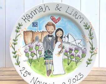 Personalised Wedding/Anniversary Plate , Bespoke Wedding Gift, Personalised Pottery Gift for 8th and 9th Wedding Aniversary