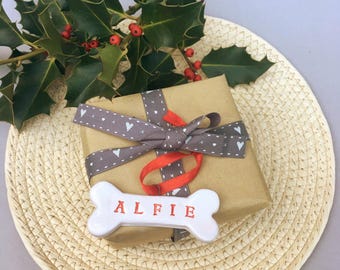 Personalized Dog Bone Ornament, Handmade Clay Pet Gift Tag