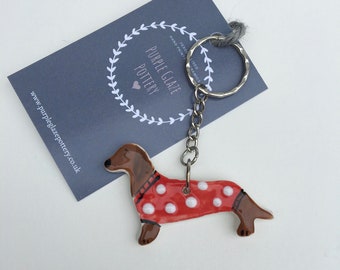 Handmade Ceramic Dog Keyring Key fob Custom keychain   Dachshund   Border terrier, Cocker poo, Labrador , West Highland, Lurcher,