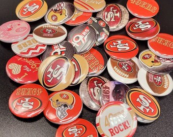 Sanfrancisco 49er inspired pin-back buttons