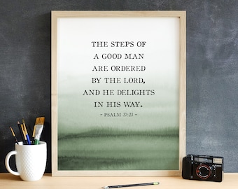 Psalm 37:23 | The Steps of a Good Man | Father's Day Gift | Printable Wall Art | Bible Verse for Men | Abstract Watercolor | Gift for Dad