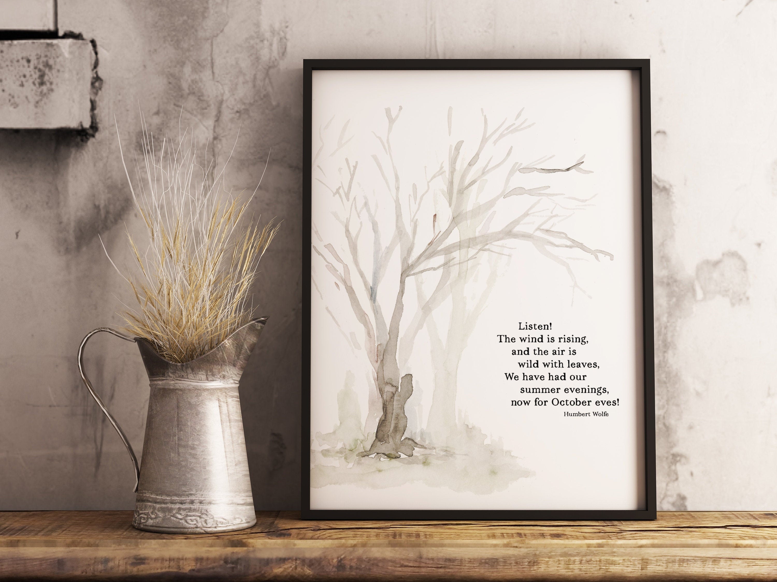 The Wind Is Rising October Poem in Autumn Watercolor Frame Digital Art by  Rosey Reckless - Pixels