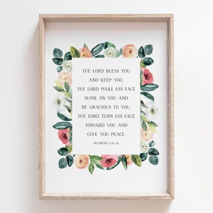 Numbers 6:24-26 | The Lord Bless You and Keep You | Bible Verse Printable Wall Art | Scripture Art | Christian Gift | Watercolor Floral