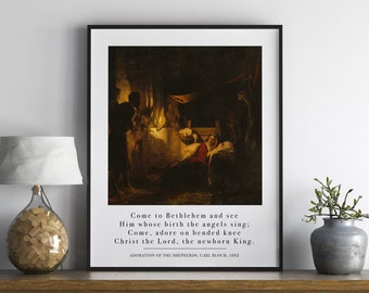 Christmas Printable Wall Art | Angels We Have Heard On High | Adoration of the Shepherds | Carl Bloch | Christmas Poster Art