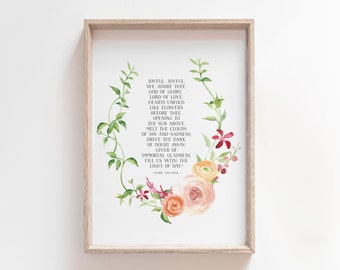 Joyful, Joyful, We Adore Thee | Hymn Printable Wall Art | Watercolor Floral | Christian Wall Decor | Joy Quote | Christian Spring Printable