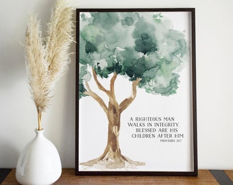 Proverbs 20:7 | A Righteous Man | Blessed Are His Children | Father's Day Gift | Office Decor For Men | Bible Verse For Dad | Printable Art