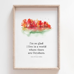 A World Where There Are Octobers | Anne of Green Gables | Fall Printable Wall Art | Fall Quote | Autumn Print | Halloween Decor | Watercolor