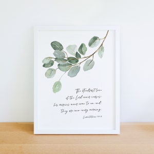 Lamentationen 3:22-23 | Seine Mercies sind jeden Morgen neu | Liebe des Herrn | Druckbare Wandkunst | Bibel Kunstdruck | Aquarell Grün