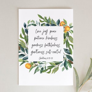 Fruits of the Spirit | Galatians 5:22-23 | Bible Verse Printable Wall Art | Christian Art Print | Christian Decor | Watercolor Foliage