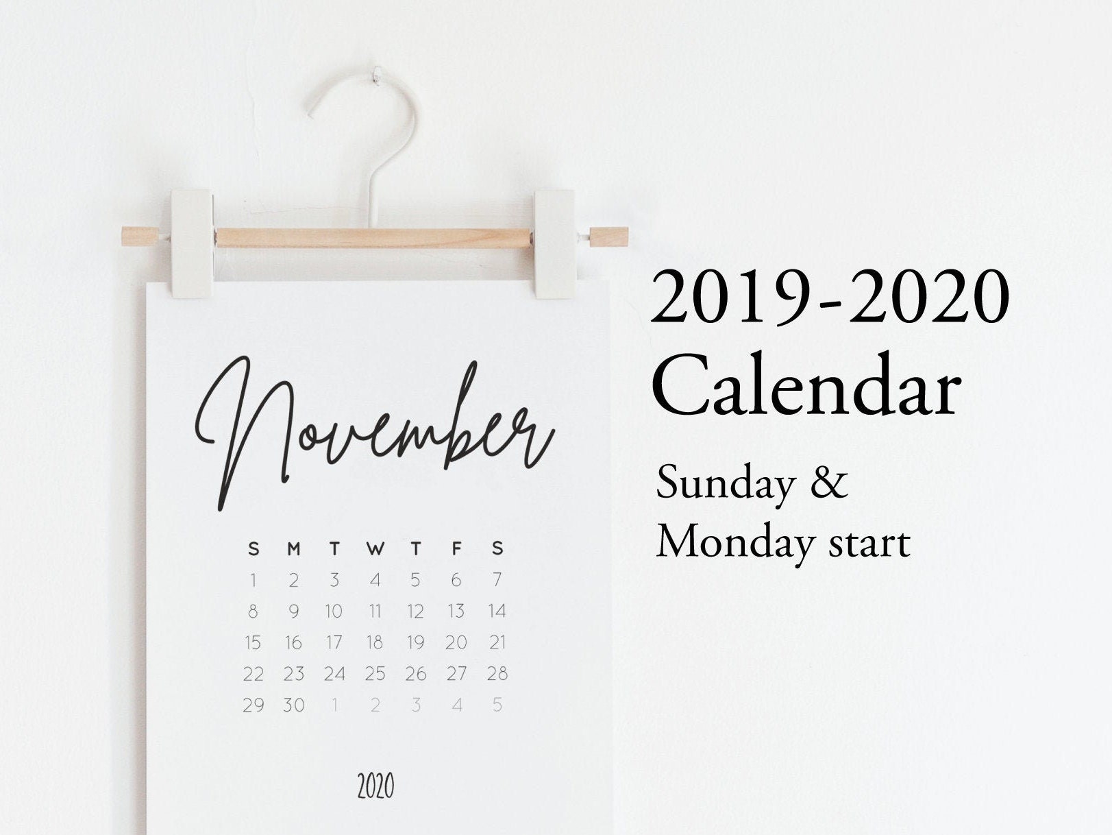 2019 2020 Calendar Printable Desk Calendar Minimalist Etsy