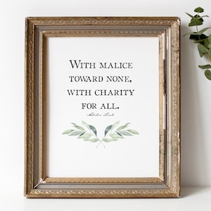 Abraham Lincoln Quote | With Malice Toward None, With Charity For All | Printable Wall Art | Kindness Quote | America | Watercolor Leaves