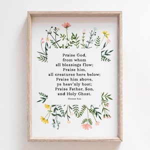 Praise God From Whom All Blessings Flow | Doxology Printable Wall Art | Christian Printable Wall Art | Religious Art Print | Farmhouse Art