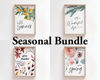 Seasonal Bundle | Printable Wall Art | Spring Printable Art | Summer Printable Art | Fall Art Print | Christmas Printable Wall Art Set of 4