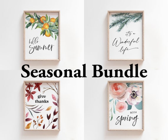 Seasonal Bundle | Printable Wall Art | Spring Printable Art | Summer Printable Art | Fall Art Print | Christmas Printable Wall Art Set of 4
