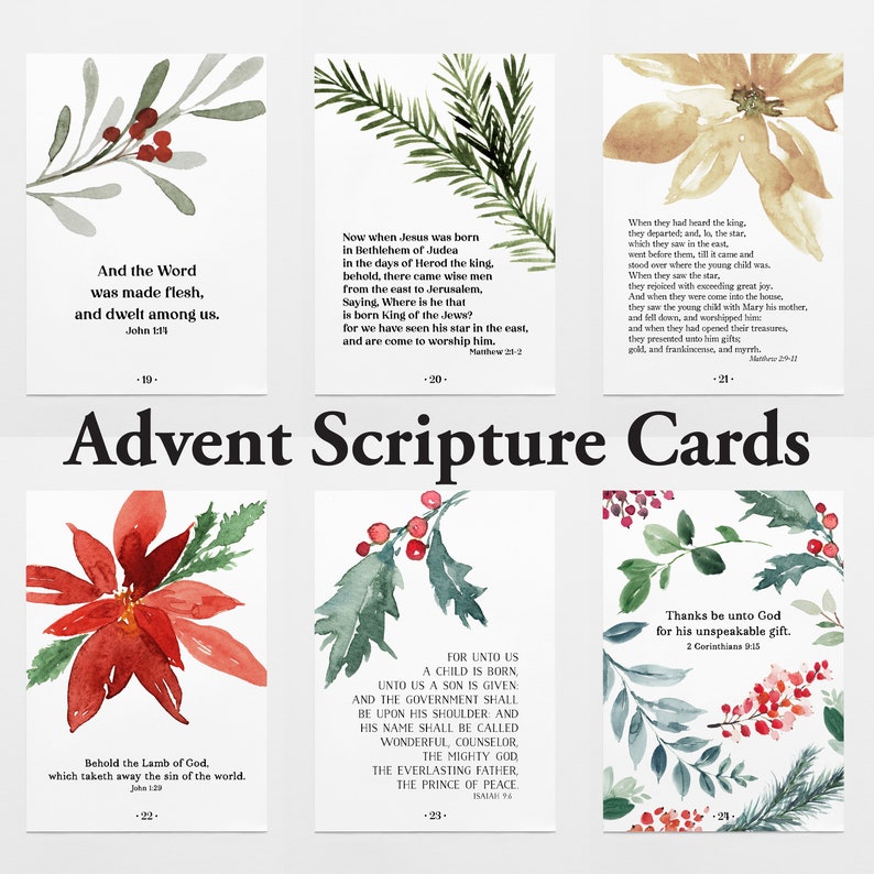 Christmas Advent Scripture Cards Printable Christmas Advent Calendar Christmas Decor Christmas Print Christmas Countdown image 1