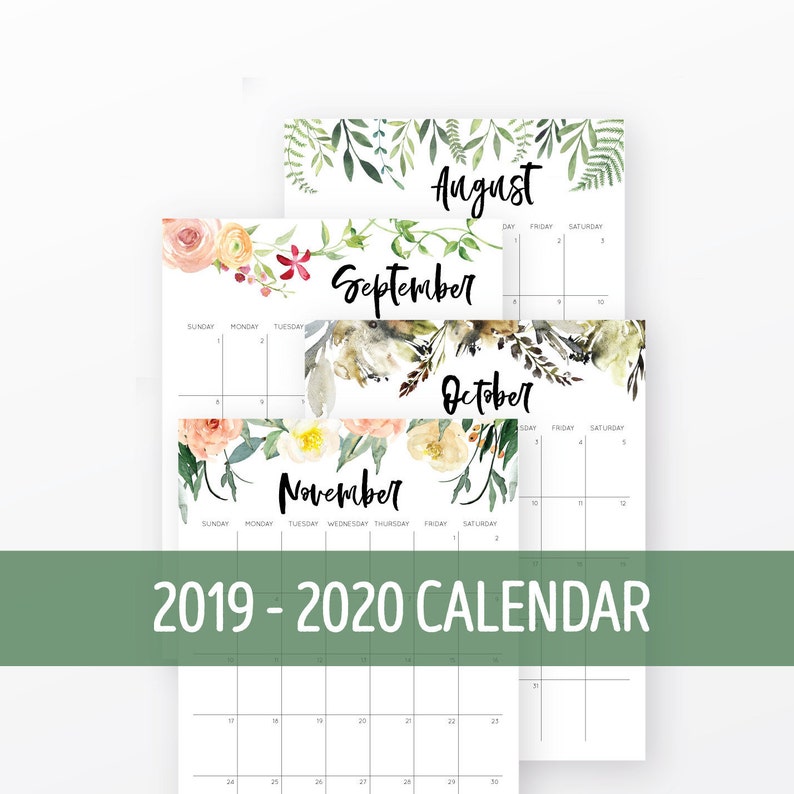 2019 2020 Calendar Printable Desk Calendar Digital Etsy