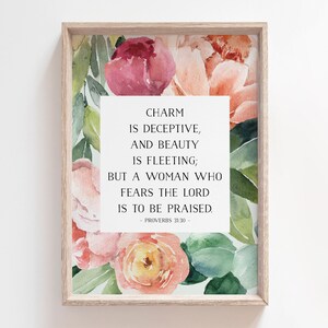 Proverbs 31:30 | A Woman Who Fears The Lord | Bible Wall Art | Bible Verse Printable | Scripture Art Print | Christian Mother&#39;s Day Gift