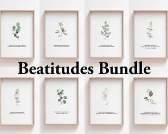 Beatitudes Bundle | Bible Printable Art | Religious Art Print | Printable Wall Art Set of 8 | Christian Wall Decor | Scripture Wall Art