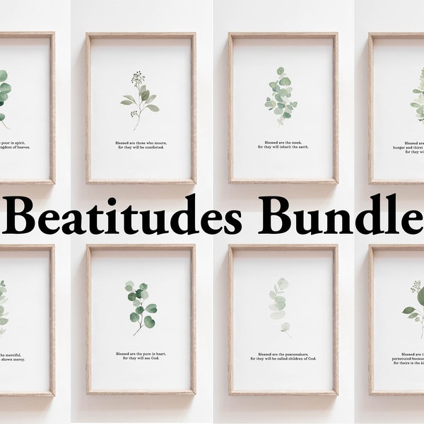 Beatitudes Bundle | Bible Printable Art | Religious Art Print | Printable Wall Art Set of 8 | Christian Wall Decor | Scripture Wall Art