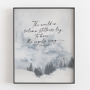 Het kwam op de Midnight Clear | Kerst afdrukbaar | Kerstlied | Kerstofferte | Christmas Art Print Decor | Winter aquarel