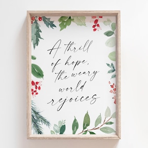 Een sensatie van hoop de vermoeide wereld verheugt | Kerst afdrukbaar | O Heilige Nacht | Kerstlied | Kerstdruk | Kerst aquarel
