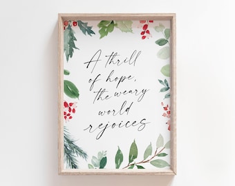 A Thrill of Hope the Weary World Rejoices | Christmas Printable | O Holy Night | Christmas Carol | Christmas Print | Christmas Watercolor