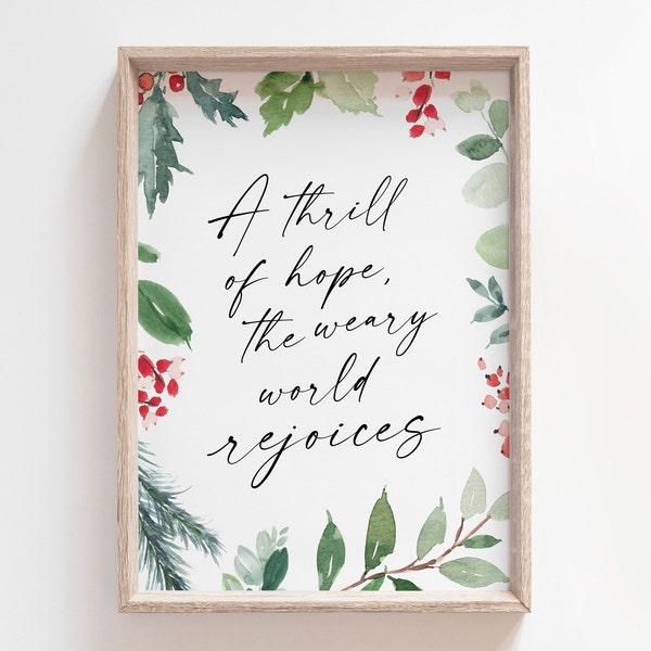 A Thrill of Hope the Weary World Rejoices | Christmas Printable | O Holy Night | Christmas Carol | Christmas Print | Christmas Watercolor