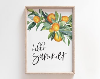 Hello Summer | Printable Wall Art | Summer Watercolor | Summer Quote | Watercolor Citrus | Summer Art Print | Summer Sign | Summertime Art
