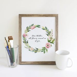 Dear Mother All Flowers Remind Me of You | Mother&#39;s Day Gift | Mother&#39;s Day Printable Art | LDS Gift For Mom | LDS Quote | Watercolor Floral