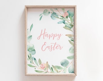 Happy Easter Printable Wall Art | Religious Easter Art Print | Christian Easter Wall Art | Easter Wall Decor | Spring Wall Art Printable