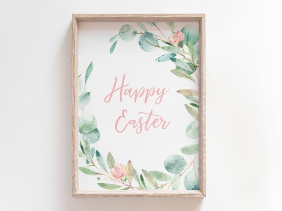 Happy Easter Printable Wall Art | Religious Easter Art Print | Christian Easter Wall Art | Easter Wall Decor | Spring Wall Art Printable