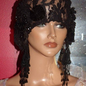 Flapper Hat Cloche 1920 style Personalized Black Headdress Millinery ArtWork FREE SHIPPING USA image 3