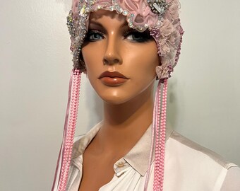 Church   Daytime Flapper Hat Cloche Lace Antique style Wrap Asymmetrical Cloche Flapper Hat Lace Antique Style Wrap  main image 3
