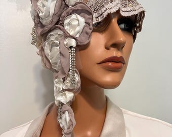 Asymmetrical Cloche Flapper Hat  Lace  Antique style  Wrap Daytime Church Asymmetrical Cloche Flapper Hat Lace Antique Style Wrap  main image 2