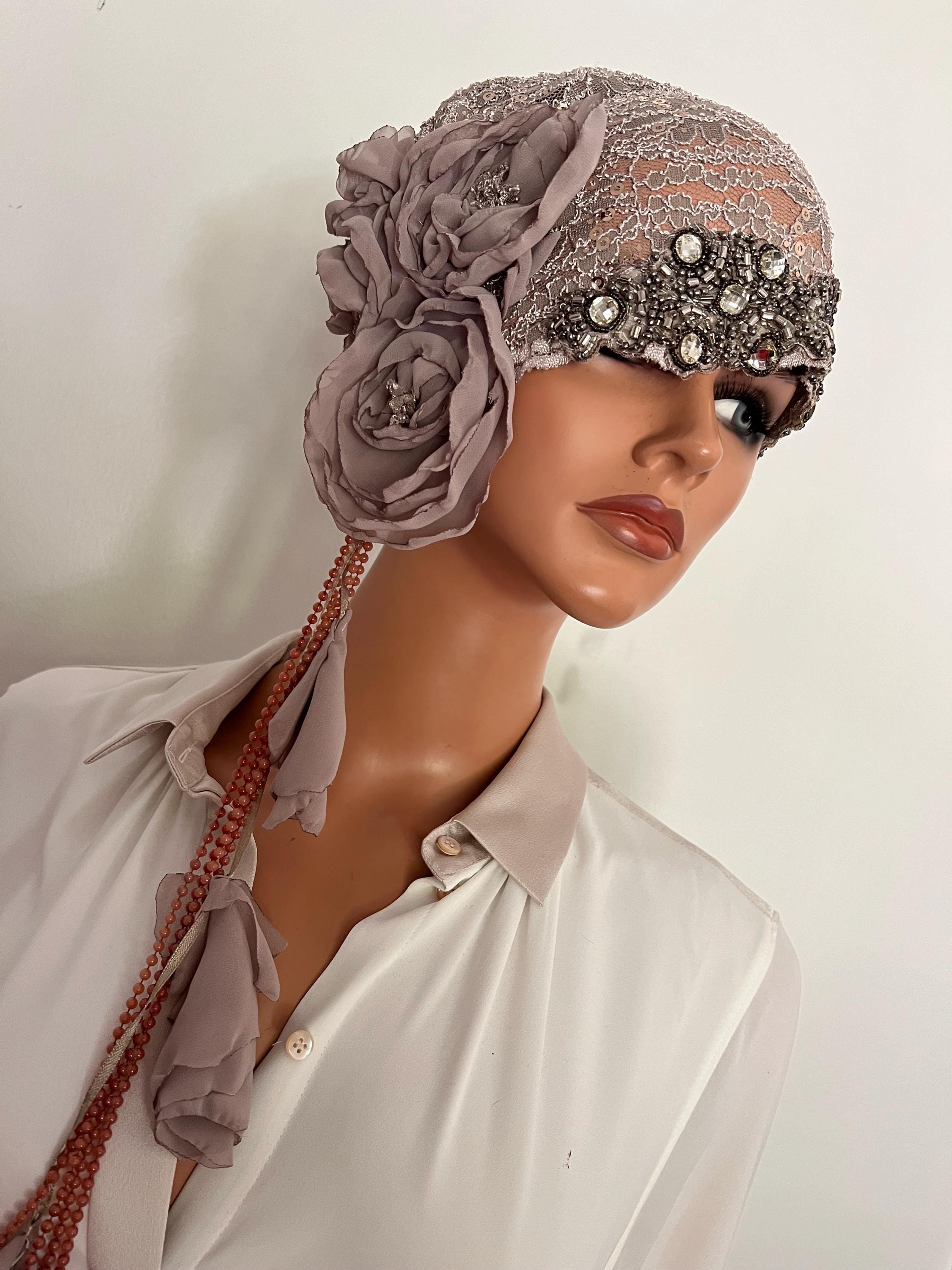 Asymmetrical Cloche Flapper Hat Lace Antique Style Wrap  display picture 3