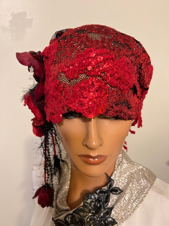 *Vintage antique- authentic Flapper Cloche - rosette on side/ felted - red black Vintage | Accessories | Vintage Antique Authentic Flapper  main image 3