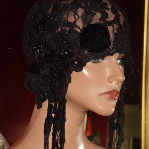 Flapper Hat Cloche 1920 style Personalized Black Headdress Millinery ArtWork FREE SHIPPING USA image 4