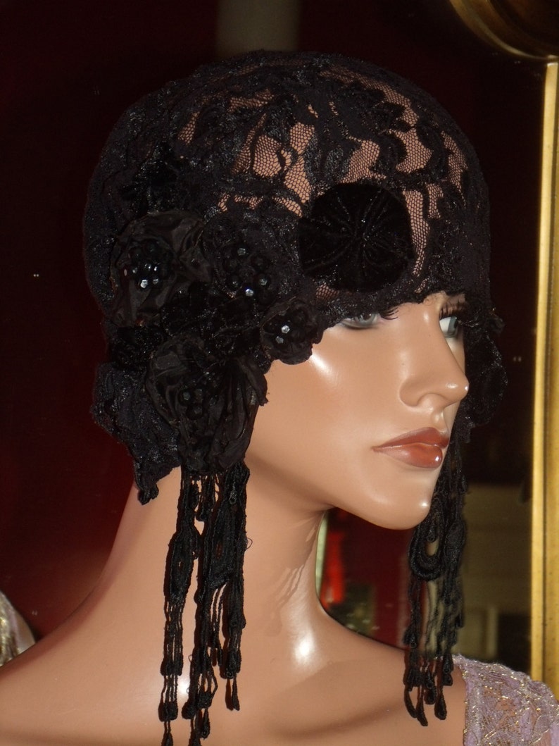 Flapper Hat Cloche 1920 style Personalized Black Headdress Millinery ArtWork FREE SHIPPING USA image 4