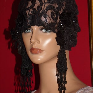 Flapper Hat Cloche 1920 style Personalized Black Headdress Millinery ArtWork FREE SHIPPING USA image 1