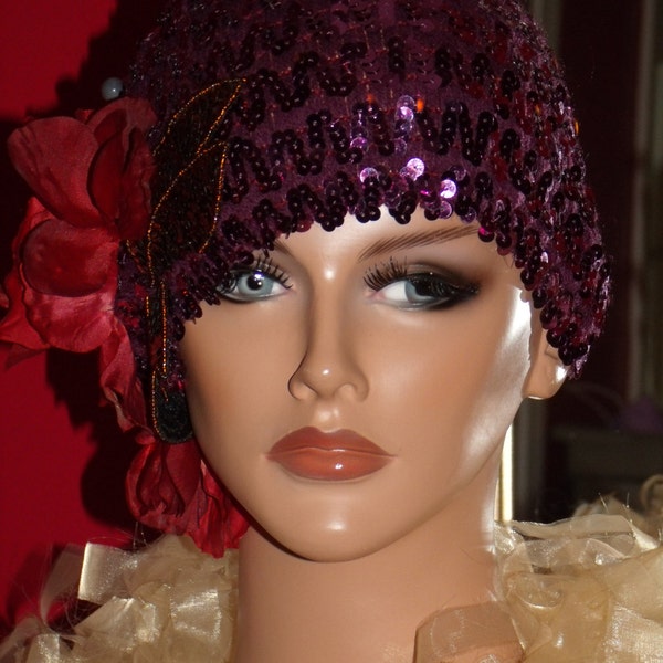 Magenta Flapper Hat  1920 s Theme Personalized    Antique style Headdress  FREE SHIPPING USA