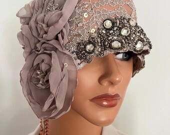 Asymmetrical Cloche Flapper Hat Lace Antique Style Wrap  display picture 1