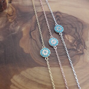 Evil Eye Silber Armband, Schutz Schmuck, Auge Bettelarmband, zierliches Silber Armband, Geschenk für Sie