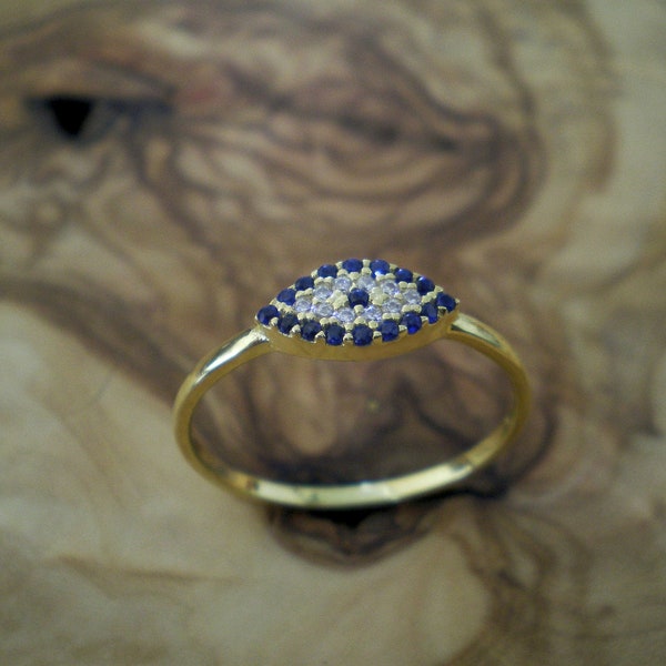 Evil eye marquise ring,yellow gold ring.