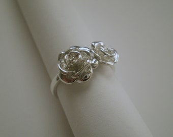 Silver rose ring,double rose ring