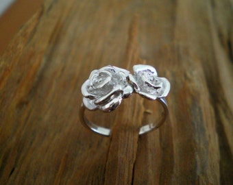 Silver rose ring,double rose ring